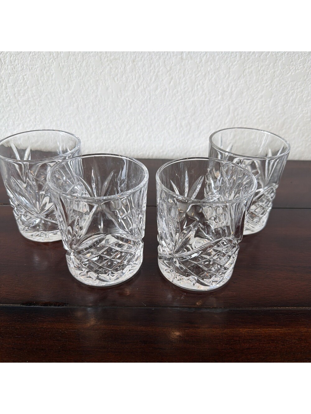 Set of 4 Vintage 70s Hand Cut Crystal Whiskey Glasses Lowball Tumblers Retro